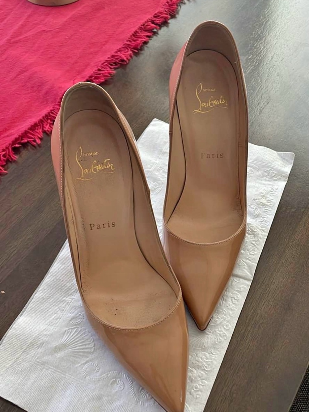 Christian Louboutin Nude Patent Leather Pointed-Toe Pumps